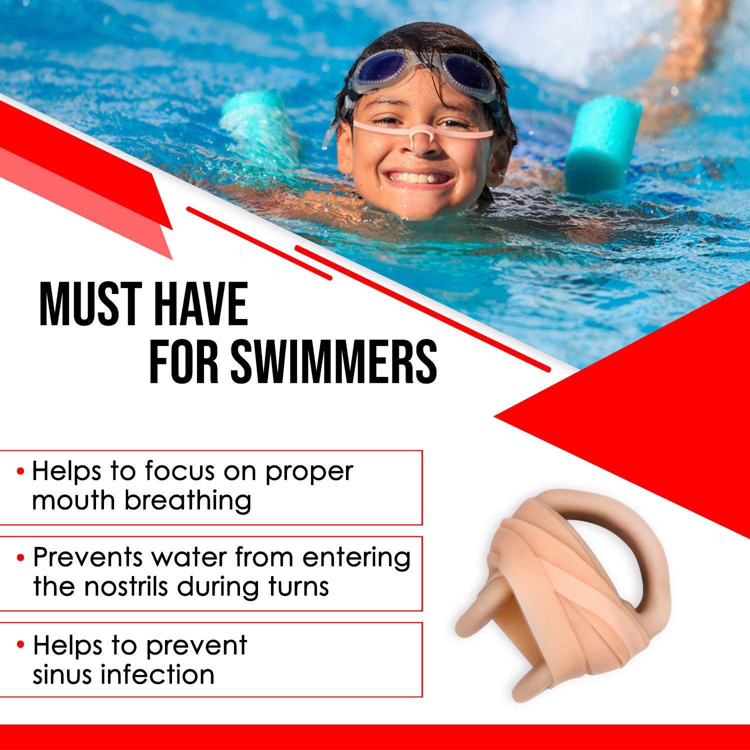 Splaqua Swimming Nose Clip With String - Comfortable Soft Latex Plugs For Kids And Adults - Neutral Beige (One Pack)