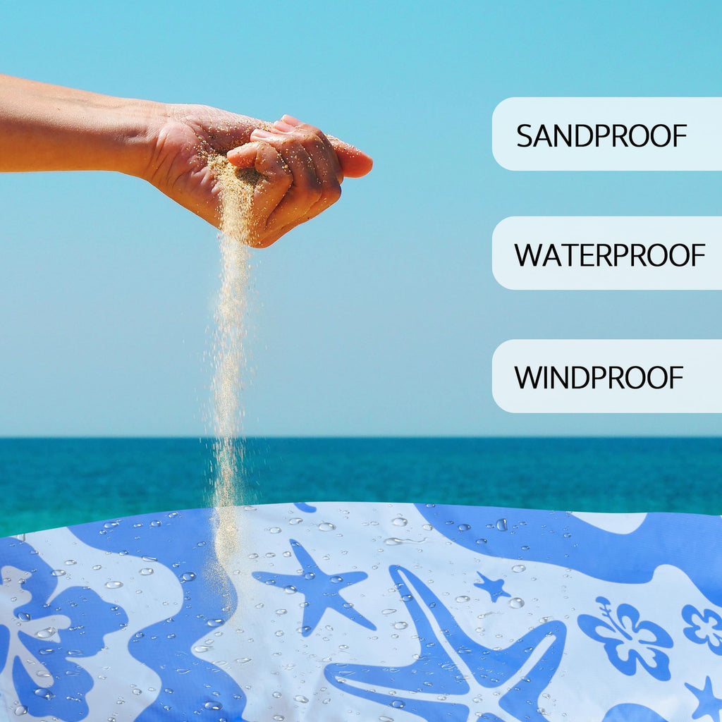 Skynautre Waterproof Sandproof Beach Blanket, 110''  118'' Oversized Sand Free Beach Mat With 4 Stakes & Storage Bag, Extra Larg