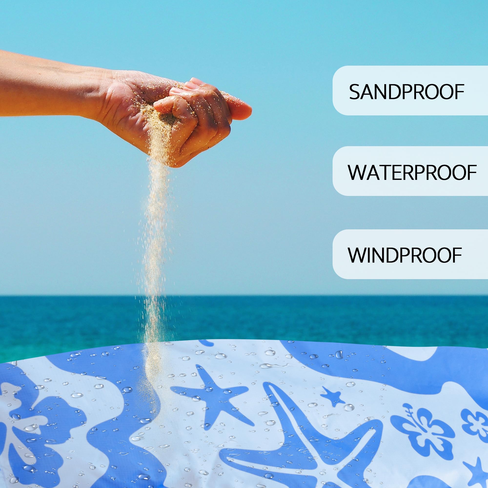 Skynautre Waterproof Sandproof Beach Blanket, 110''  118'' Oversized Sand Free Beach Mat With 4 Stakes & Storage Bag, Extra Larg