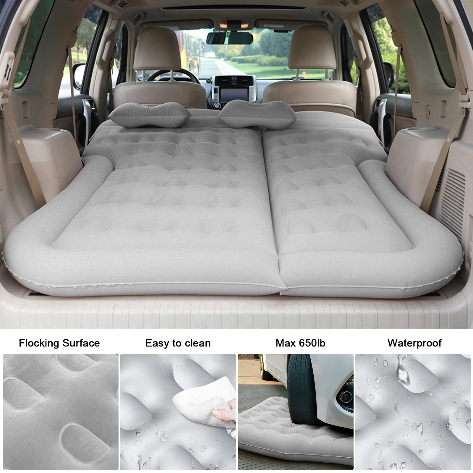 Iswees Car Bed Suv Air Mattress, Car Air Mattress With Home Power Adapter, Electric Pump, 2 Inflatable Pillows And 2 Footrests F