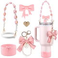 Stanley Cup Accessories Set,Bow Straw Cover, Water Bottle Handle Strap, Siliocne Cup Boot, Pearl Charms, Straw Topper for 40oz &