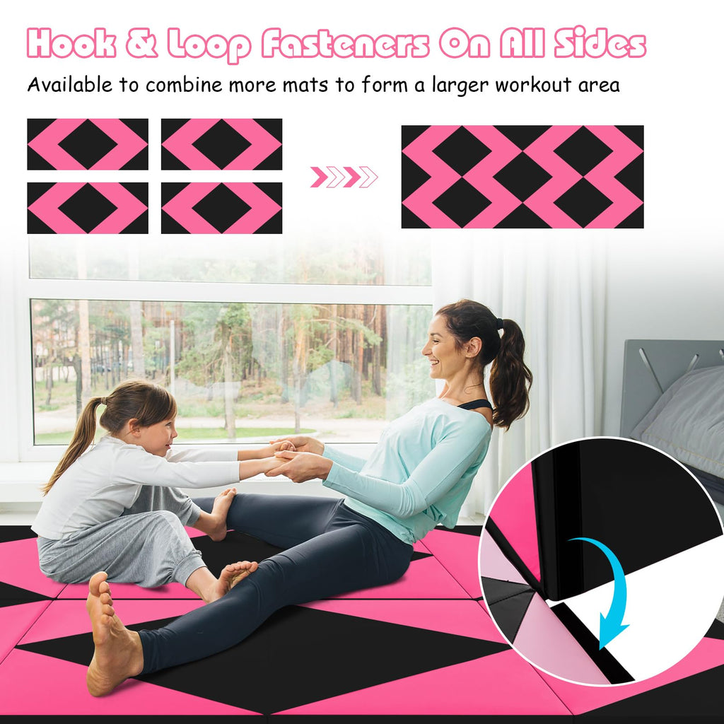Goplus Folding Gymnastics Mat, 8 X 4 X 2'' Tumbling Mat With Hook And Loop Fasteners, Pu Leather, Carrying Handles For Home Gym