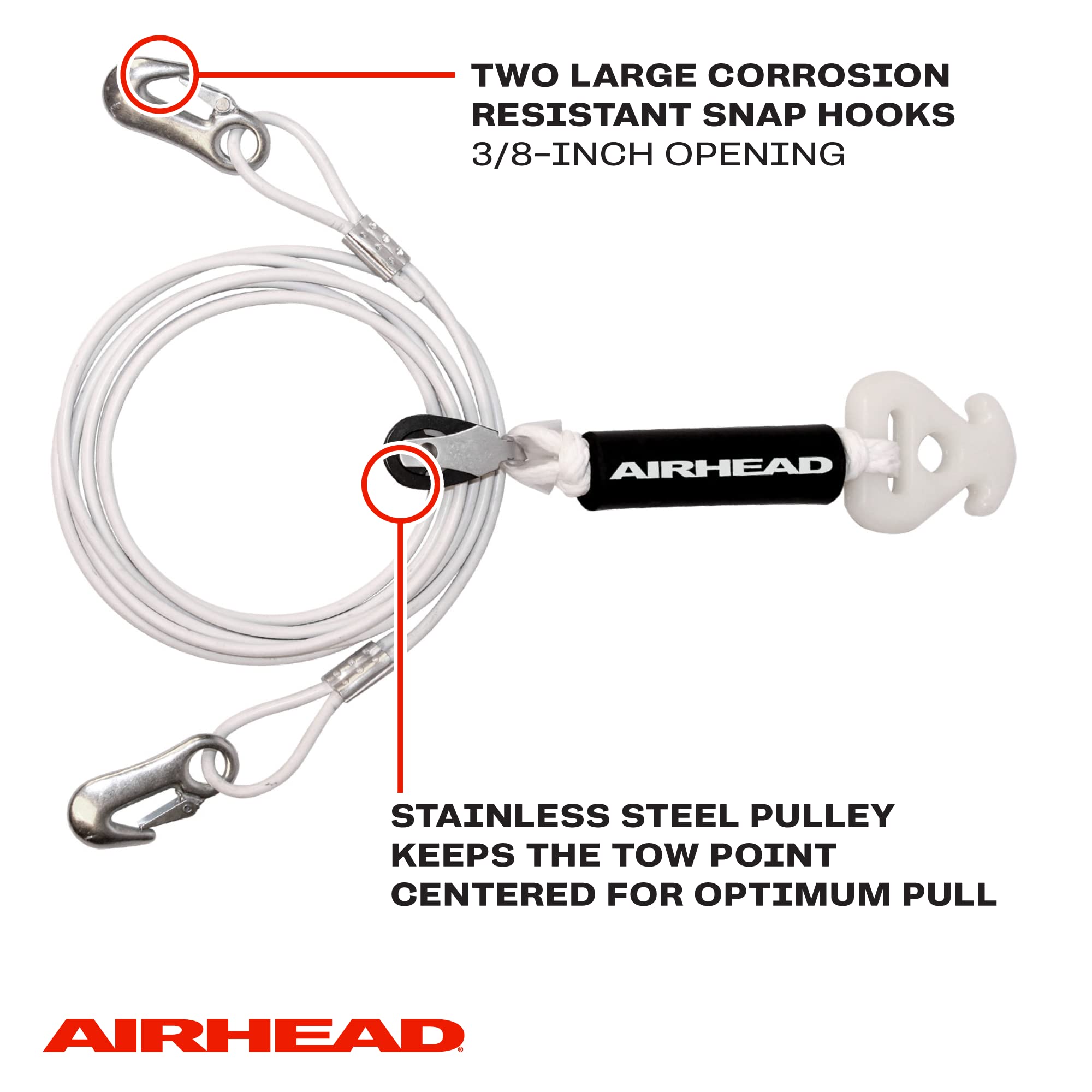 Airhead Self Centering Cable Tow Harness For 1-2 Rider Towable Tubes, Water Skis And Wakeboards, 14-Feet