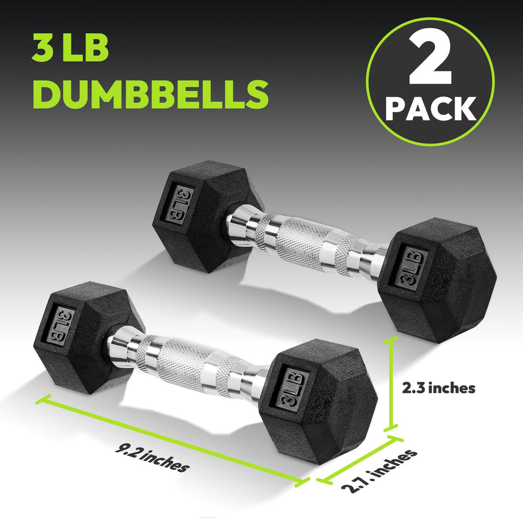 Handbode Hex Dumbbell Rubber Encased Dumbbell Strength Training Hex Dumbbell, Hand Weight For Workout & Exercise/Pair Of 3Lb