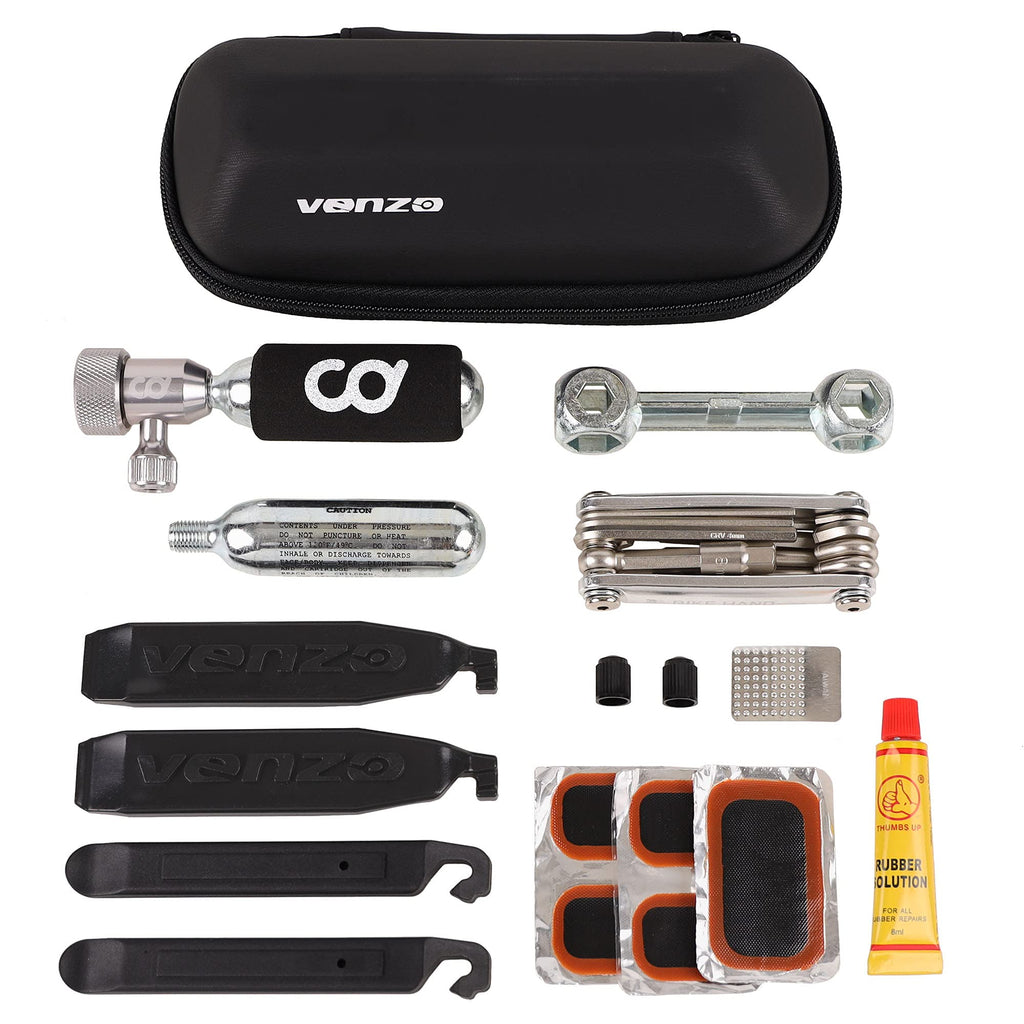 Cyclingdeal Bike Bicycle Tyre Repair Maintenance Kit Including Tyre Lever, Co2 Inflator, Hand Tool, Tube Patch