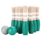 Sterling Sports Wooden Lawn Bowling 9'' Skittles Set With Carrying Mesh Bag For Indoors And Outdoors - 10 Wooden Pins And 2 Ball