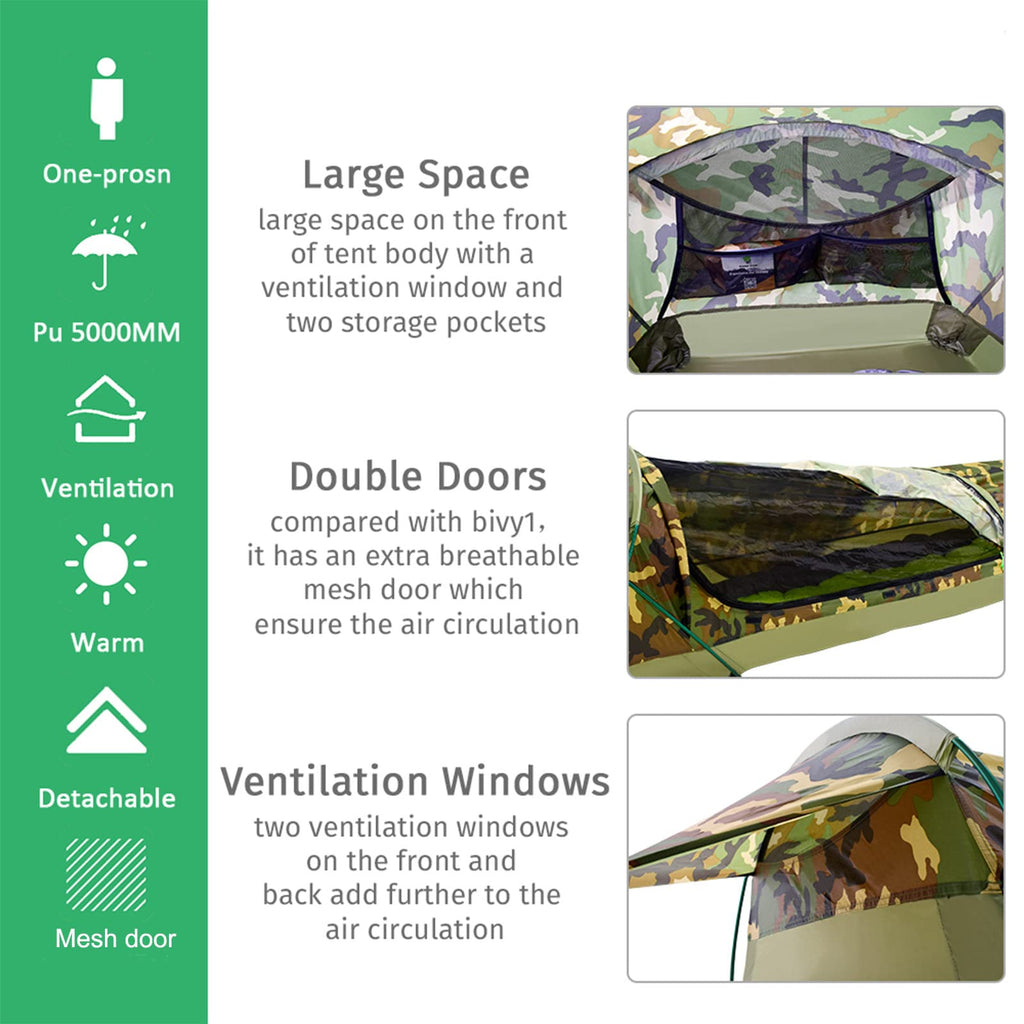 Geertop Ultralight 1 Person Bivy Tent For Camp Waterproof Single Man Tent For Camping Hiking Backpacking Hunting Outdoor Surviva