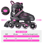 Kaqinu Adjustable Inline Skates, Outdoor Inline Skates With Full Illuminating Wheels For Women, Kids, Girls And Boys (Pink, S)