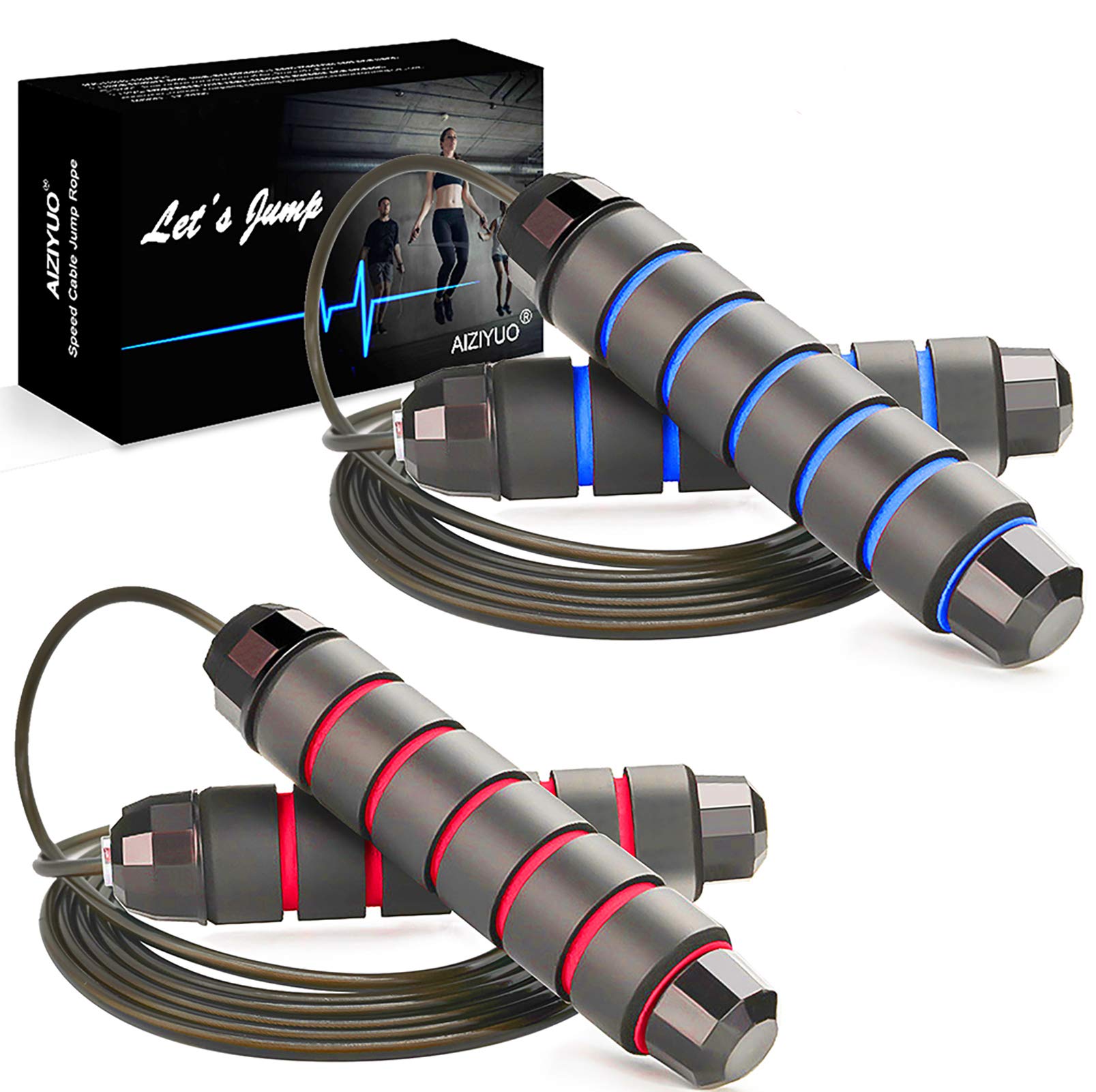 Jump Rope, Ball Bearings Tangle-Free Rapid Speed Cable Skipping Rope, Adjustable Jumping Ropes For Men, Women And Kids - 2 Pack