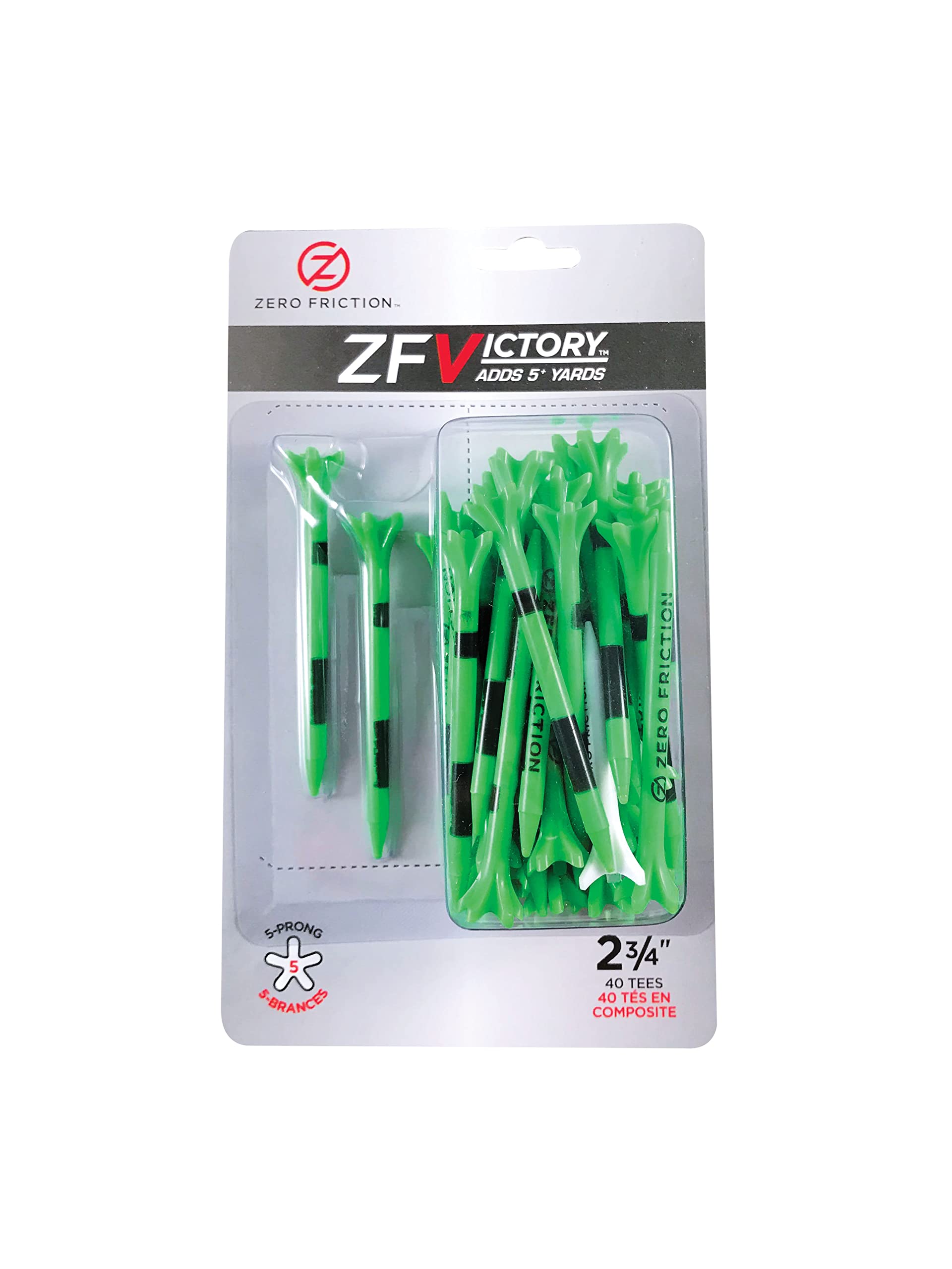 Zero Friction Victory 5-Prong Golf Tees (2-3/4 Inch, Green, Pack Of 40)