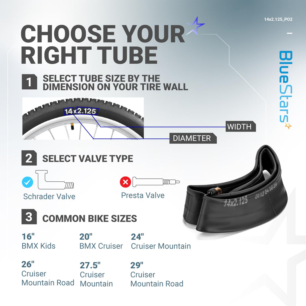 Bluestars 2 Packs Heavy-Duty 14X2.125 Bike Inner Tubes With Angled Valve Stem - Replacement Inner Tube For Electric Bike, E-Bike