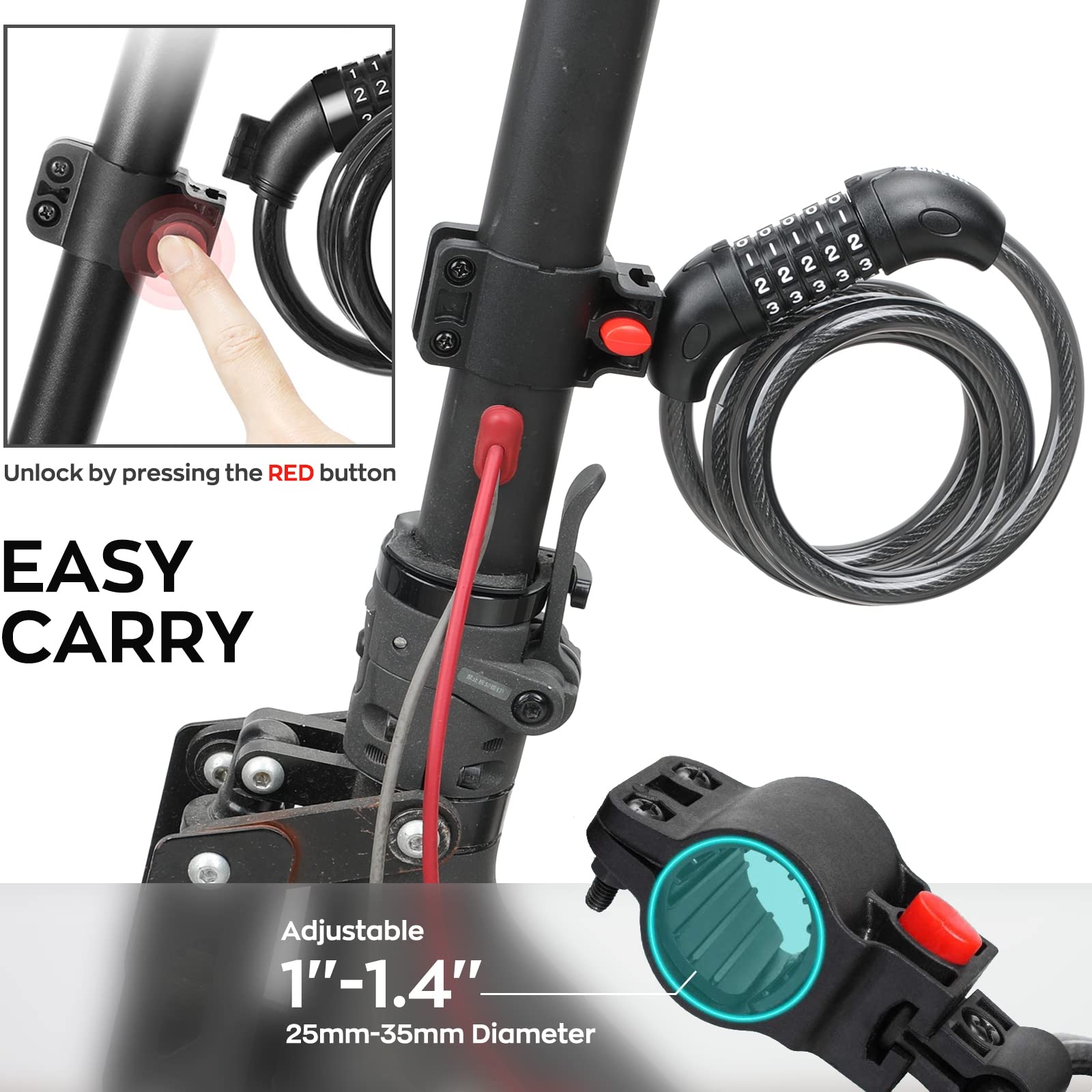 Seway Scooter Lock Cable For Xiaomi Mijia M365 Es Series, Bicycle Combination Locks Coiled Chain Lock Basic Self Coiling Core St