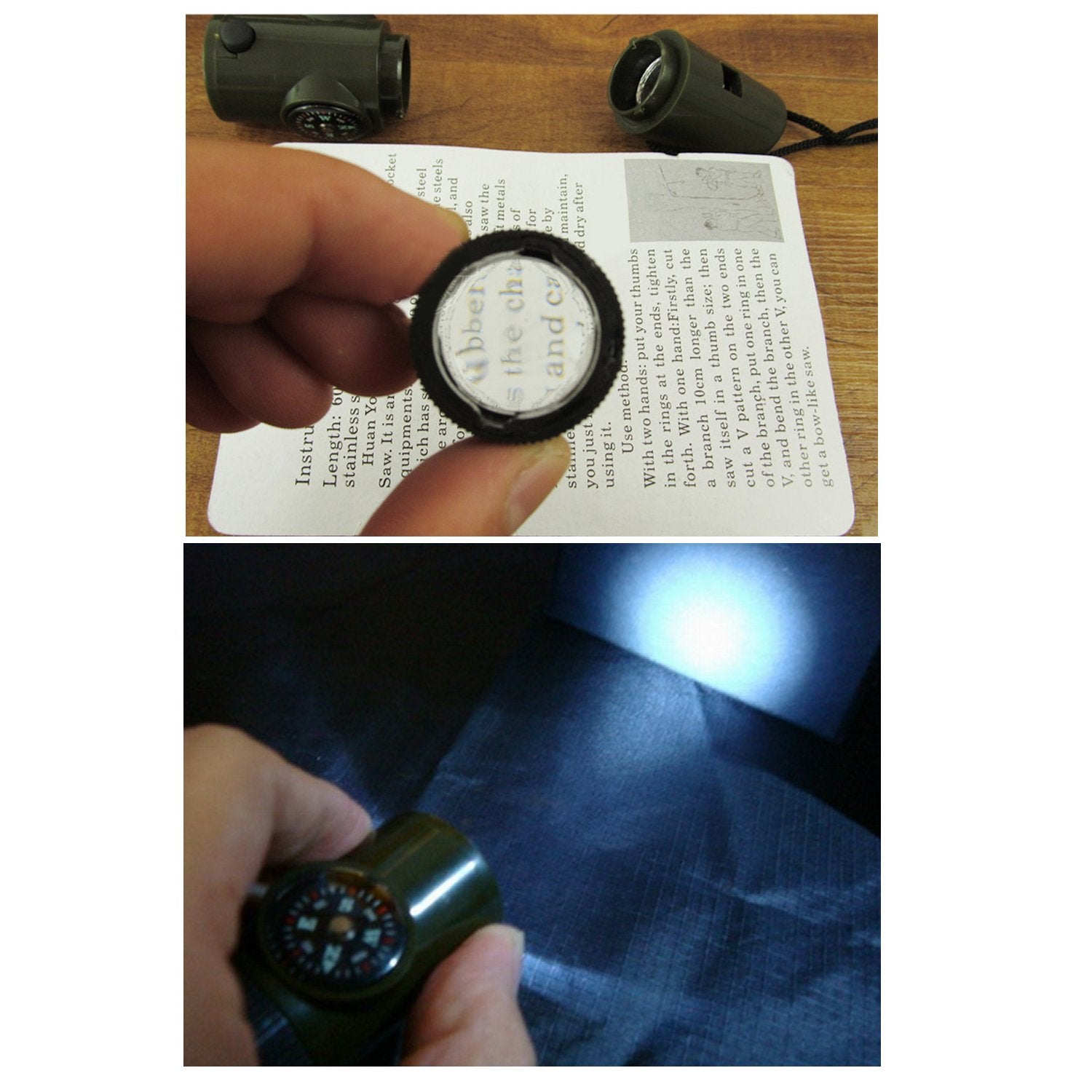 Trendbox Multifunctional 7 In 1 Camping Hiking Outdoor Whistle With Compass Magnifier Led Flashlight Thermometer For Emergency S