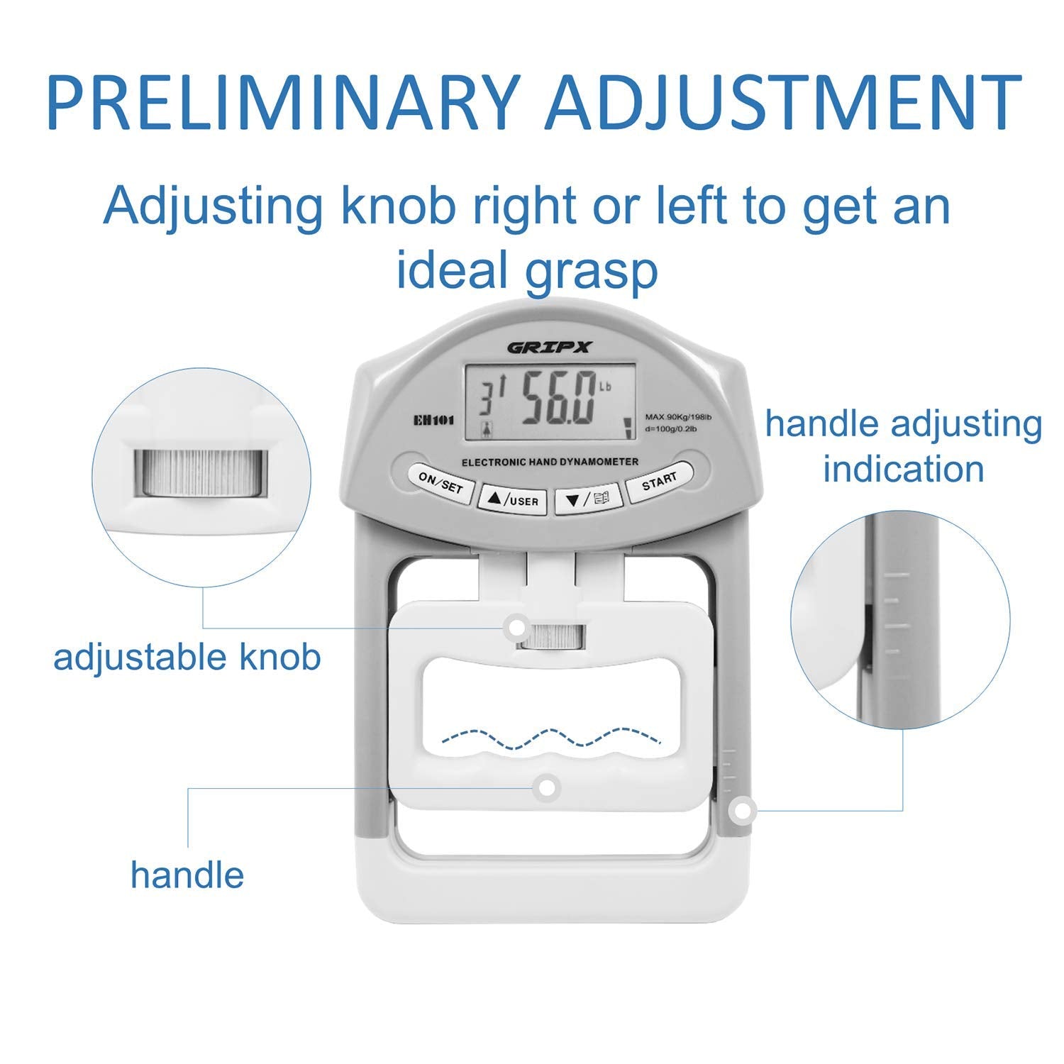 Gripx Digital Hand Dynamometer Grip Strength Measurement Meter Auto Capturing Electronic Hand Grip Power 198Lbs / 90Kgs