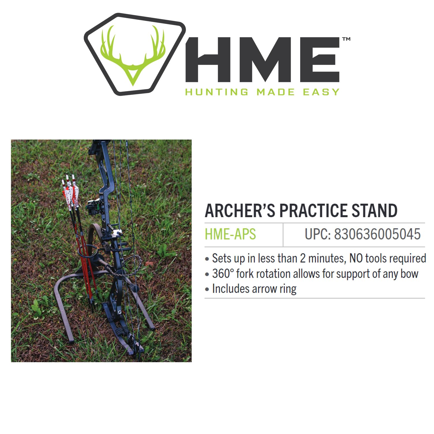 Hme Lightweight Durable Portable 360-Degree Rotating Tool-Free Setup Archer'S Practice Bow Stand With Arrow Ring Included