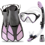 Seavenger Diving Dry Top Snorkel Set With Trek Fin, Single Lens Mask And Gear Bag, S/M - Size 4.5 To 8.5, Gray/Lavender