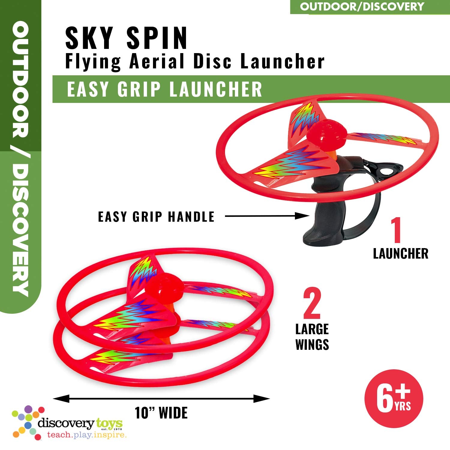 Discovery Toys Sky Spin Flying Aerial Disc Launcher | 2 Large Wings Kid-Powered Learning | Stem Toy Early Childhood Development