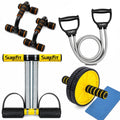 SUREFIT Double Spring Tummy Trimmer, Resistance Toning Tube, Ab Roller & PushUp Bar 4in1 Home Gym Combo Full Body Fitness Kit