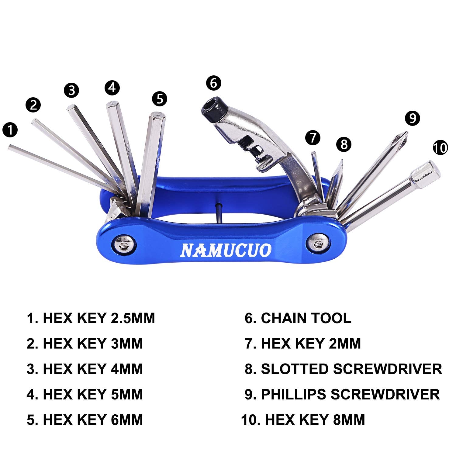 Ybeki Bike Repair Tool Kits - Bicycle Tool Set With Saddle Bag And Bicycle Multi-Tool Chain Tool (Blue Tool Kits 10 In 1 + Bag)