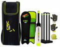 jaspo CricAddict Legender Cricket Set for Kids, Kit with legguards,Gloves,Bag,Ball,4stumps,2stands,2bails & a Strong Plastic ba
