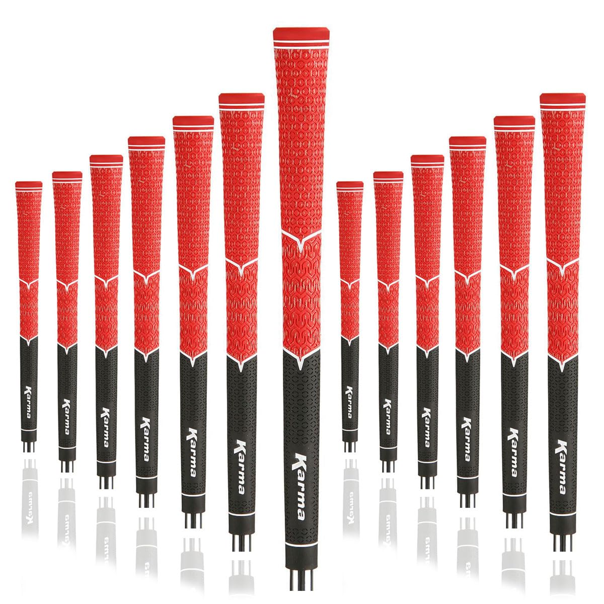 Karma V-Cord Half Cord Golf Grip Set, 13 Black/Red Standard Size Corded Rubber Replacement Golf Grips For Men, Hybrid Comfort, E