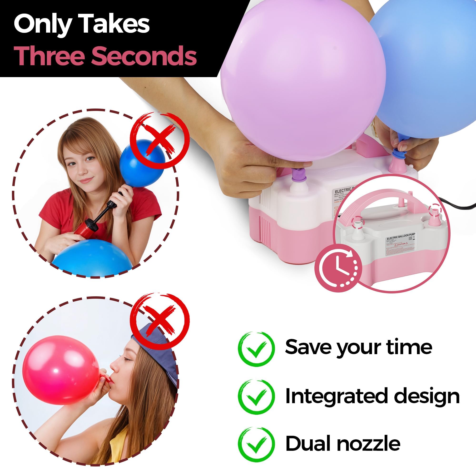DECOCKRAT Balloon Pump - Electric Dual Nozzle Air Pump for Balloon, Portable Balloon Blower Save Time and Effort, Balloon Inflat