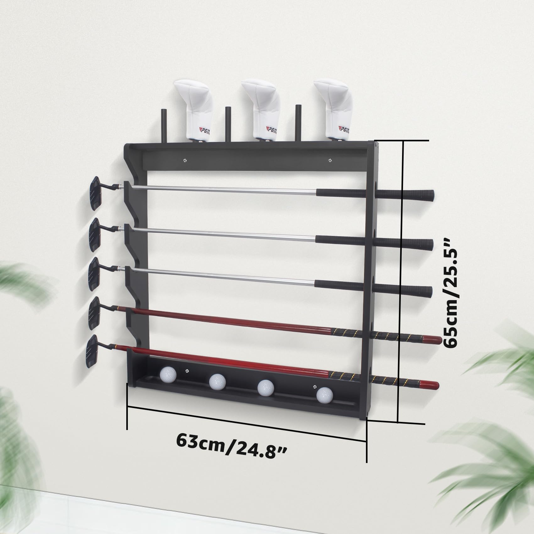 Golf Club Holder Rack - Indoor Wooden 5 Golfs Putter Storage Wall Mount Stand, Organizer For Sticks Clubs/Putter/Golf Balls/Head