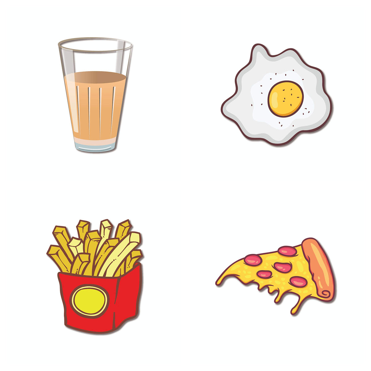Bhai Please Cutting Chai, Fries, Half Fry and Pizza Slice Wooden Fridge Magnet (Pack of 4 pcs, one pc Each Design) Food, Drinks 