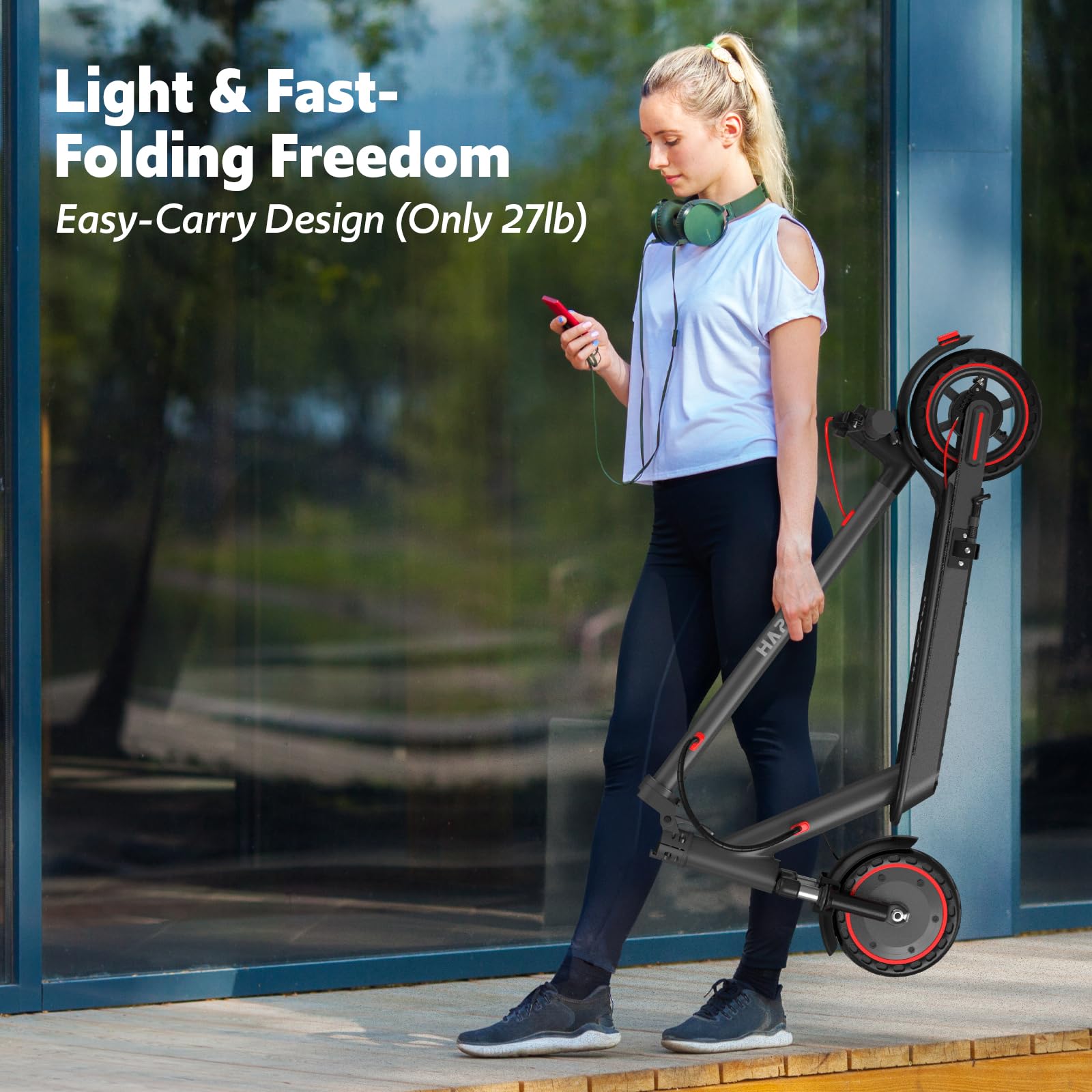 Electric Scooter Adults, Up to 23 Miles & 19 MPH, Front Suspension, Folding E-Scooter Built-in Side Lights, 550W Motor, 36V 10.5