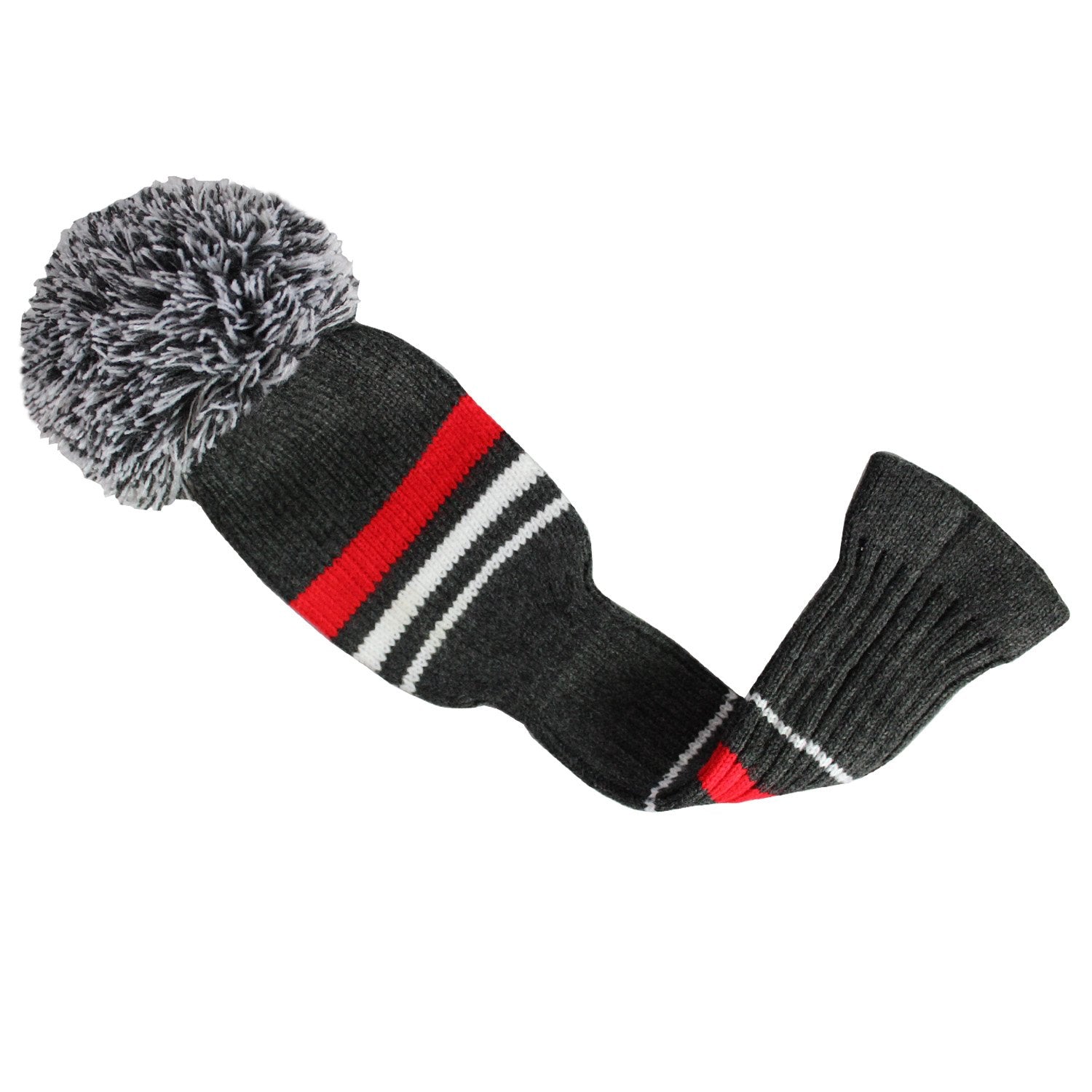 Scott Edward Grey Warning Stripes Golf Club Head Covers,Rotatable Number Tags, Acrylic Yarn Double-Layers Knitted, Set Of 4