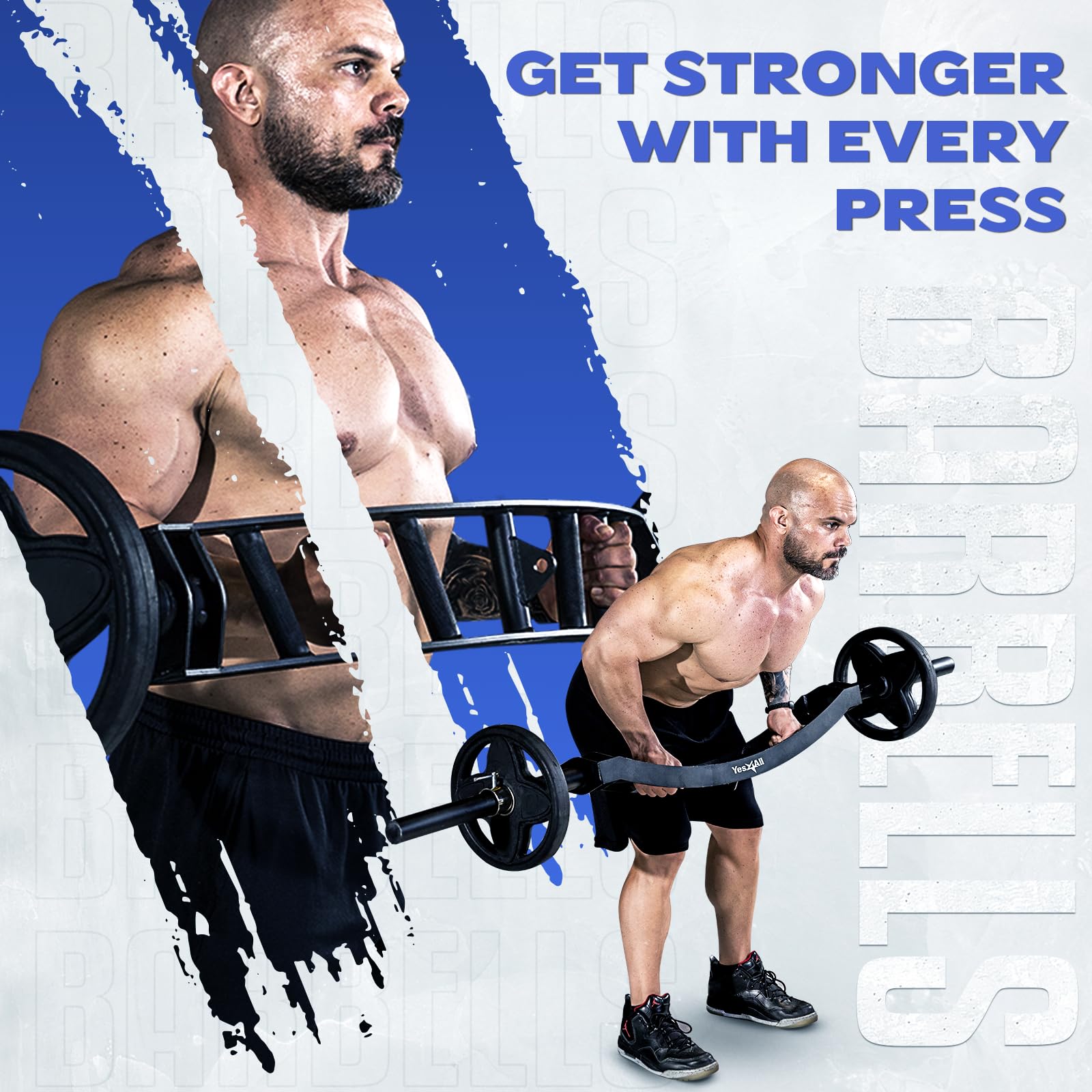 Yes4All Multi Grip Barbell & Cable Attachment, Curved Swiss Barbell For Greater Range Of Motion, 600 Lbs Capacity