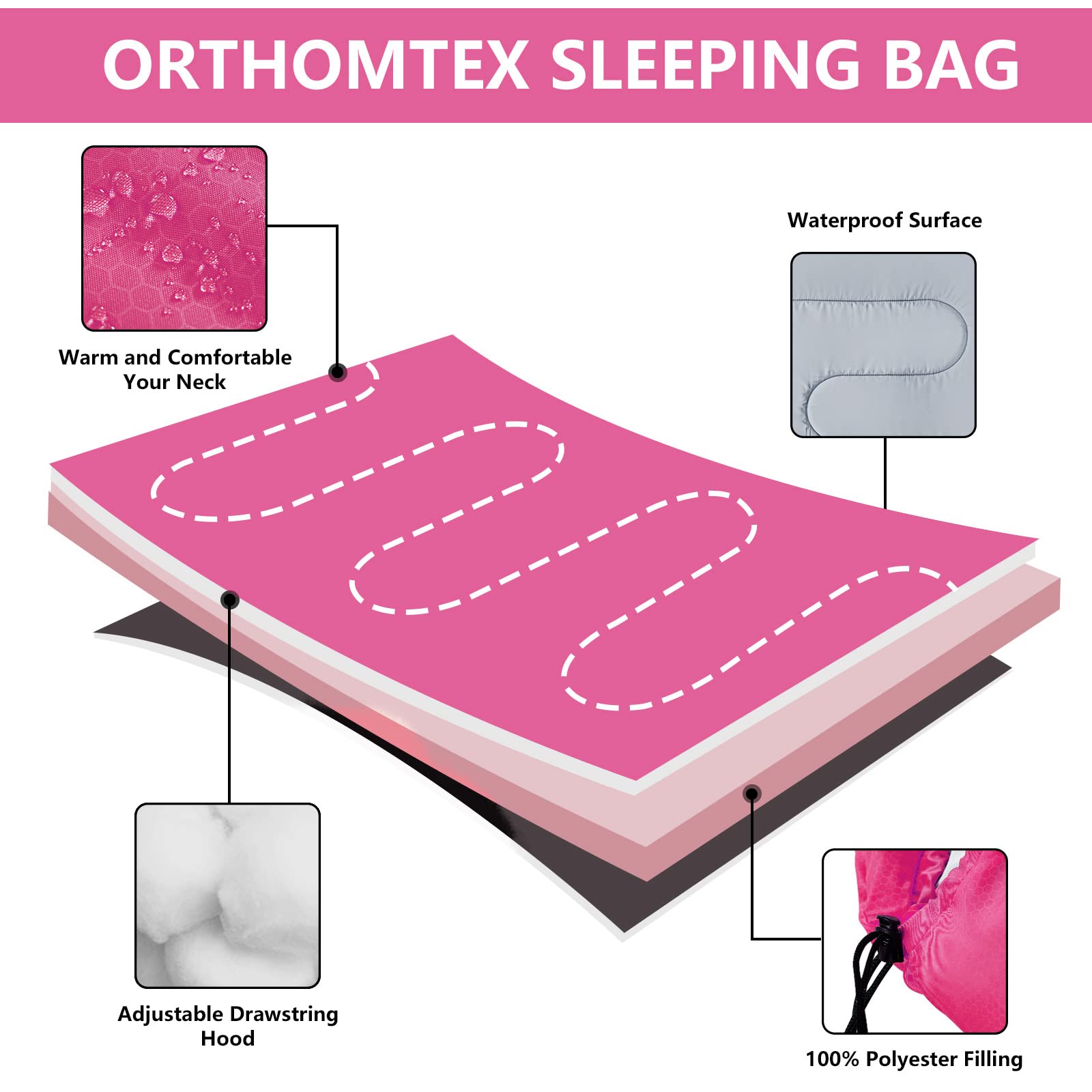 Orthomtex Sleeping Bags For Adults,Teens And Kids Girls-Warm & Cold Weather Lightweight,Waterproof Backpack,Great For 3-4 Season
