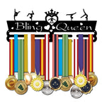 Superdant Medal Holder Gymnastics Medals Display Motivating Word Bling Queen Black Iron Wall Mounted Hooks For Competition Medal