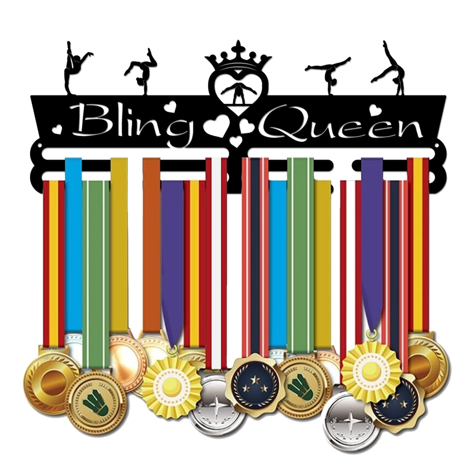 Superdant Medal Holder Gymnastics Medals Display Motivating Word Bling Queen Black Iron Wall Mounted Hooks For Competition Medal