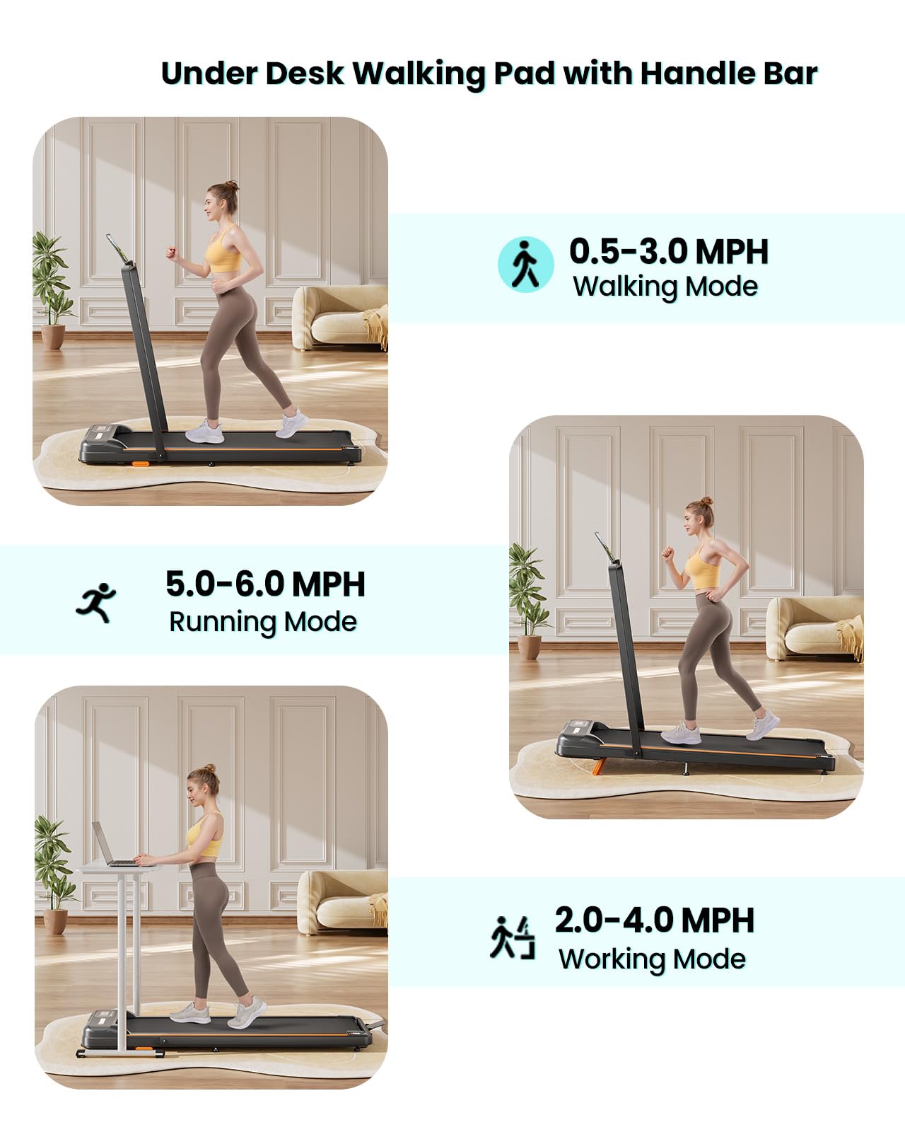 Abonow Walking Pad, 2.5 Hp Under Desk Treadmill, 2 In 1 Walking Pad With Incline, Walking Pad With Handle Bar, Led Display & Rem