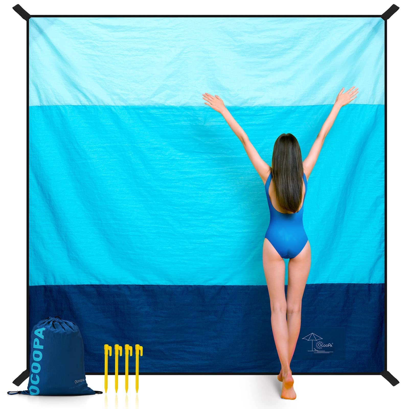 Ocoopa Diveblues Beach Blanket, Extra Large Sandproof Waterproof, Picnic Mat, 8 Persons Family Size, Sand Free, Comfortable, Dur