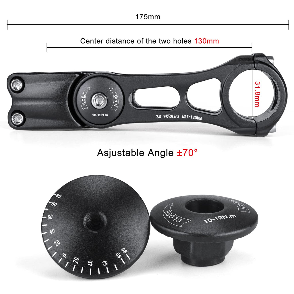 Cxwxc Adjustable Mtb Stem 31.8Mm 70 Degree - 90/110/130/145Mm Bike Stem Riser For Handlebar - Aluminum Alloy Mountain Bike Handl