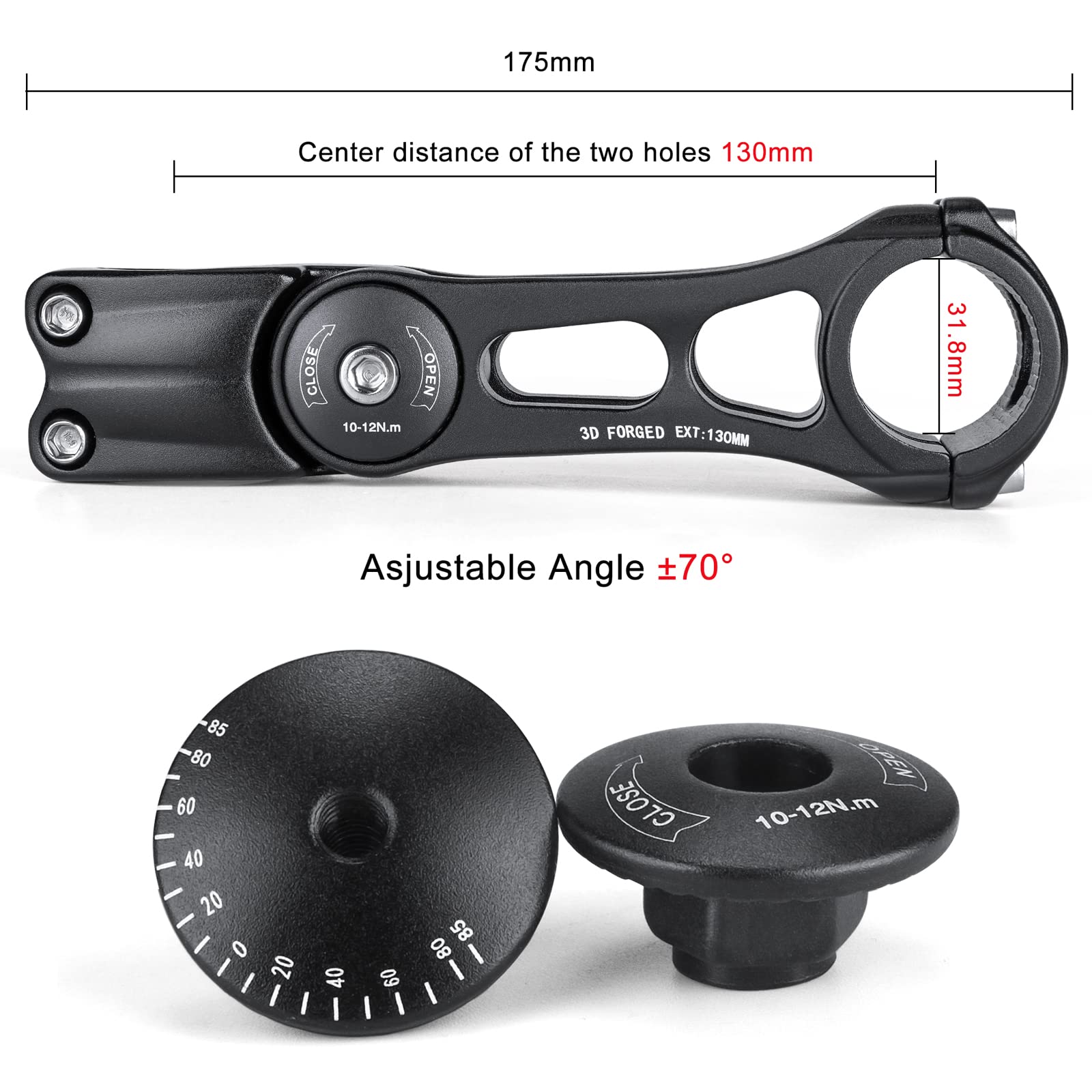 Cxwxc Adjustable Mtb Stem 31.8Mm 70 Degree - 90/110/130/145Mm Bike Stem Riser For Handlebar - Aluminum Alloy Mountain Bike Handl