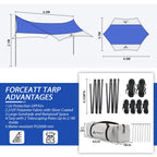 Forceatt 12X14Ft Waterproof Anti-Uv Camping Tarp With 2 Poles (Upf50+), Lightweight Sun Shelter For Car, Tent, Hammock In Hiking