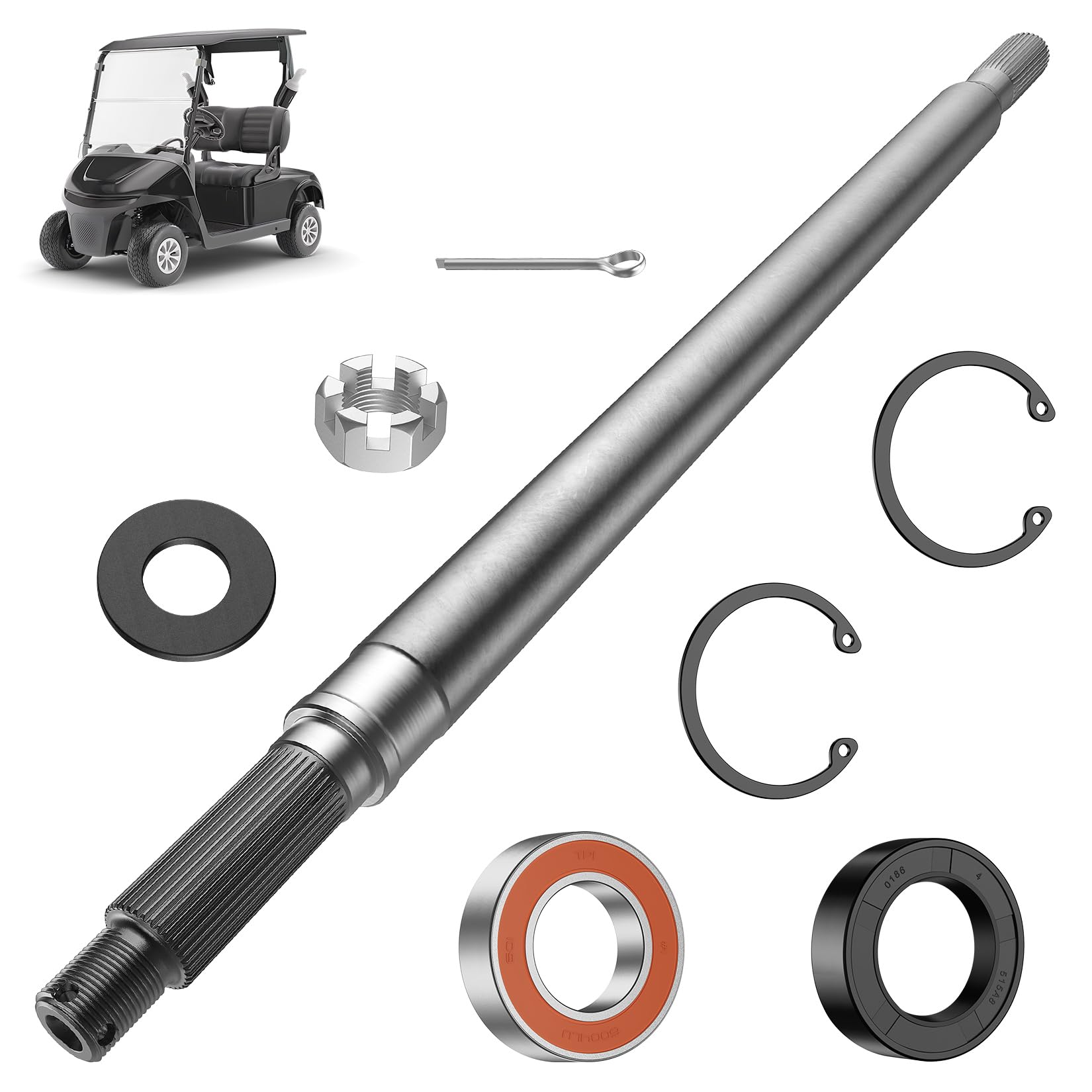 DRIVE UP Golf Cart Rear Spline Axle Shaft for EZGO RXV Electric 2008-Up Driver Side, EZGO Rear Axle Shaft with Bearing Seal Kit 