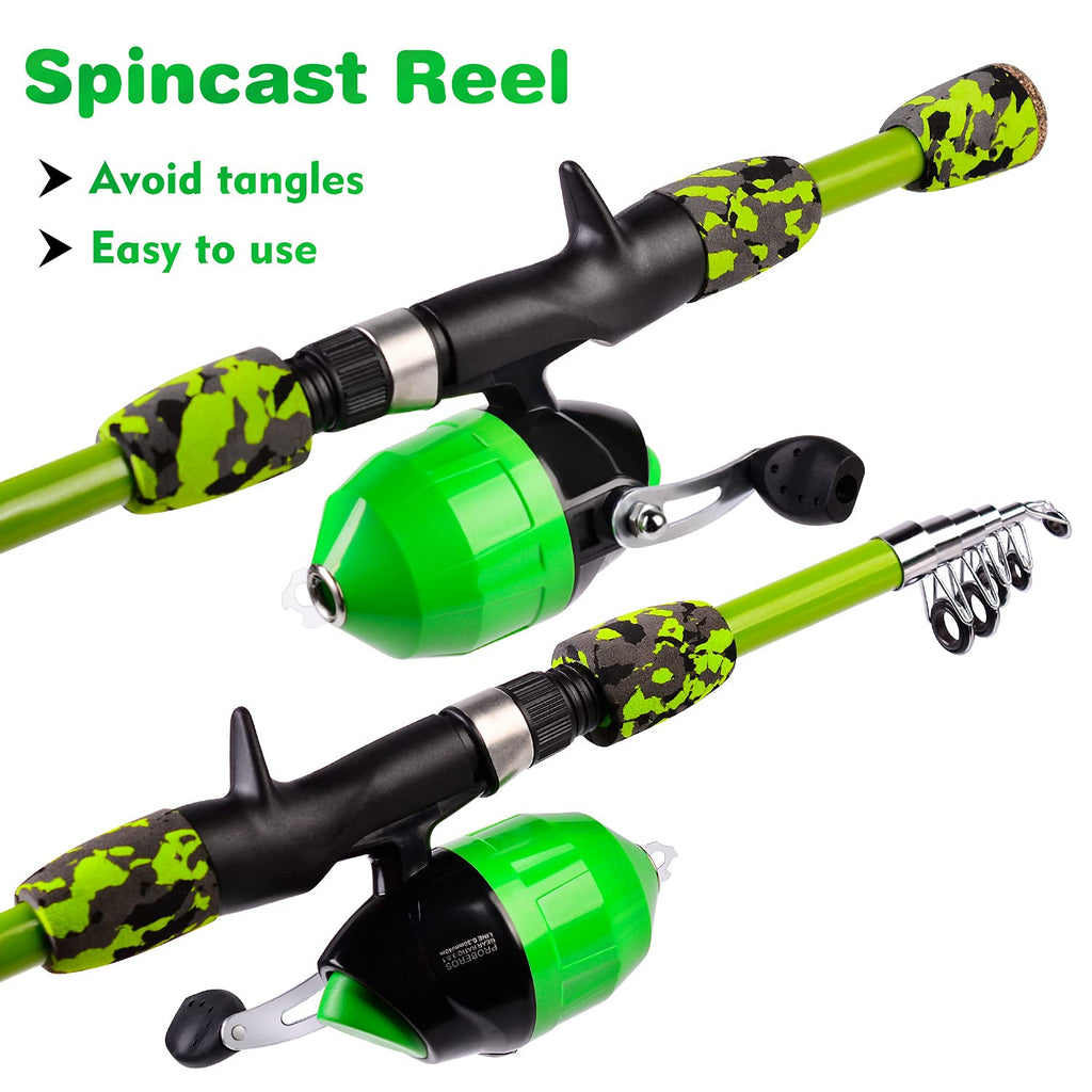 Proberos Kids Fishing Pole - Portable Telescopic Fishing Rod And Reel Combo Kit - Spincast Fishing Reel Casting Rods With Lures