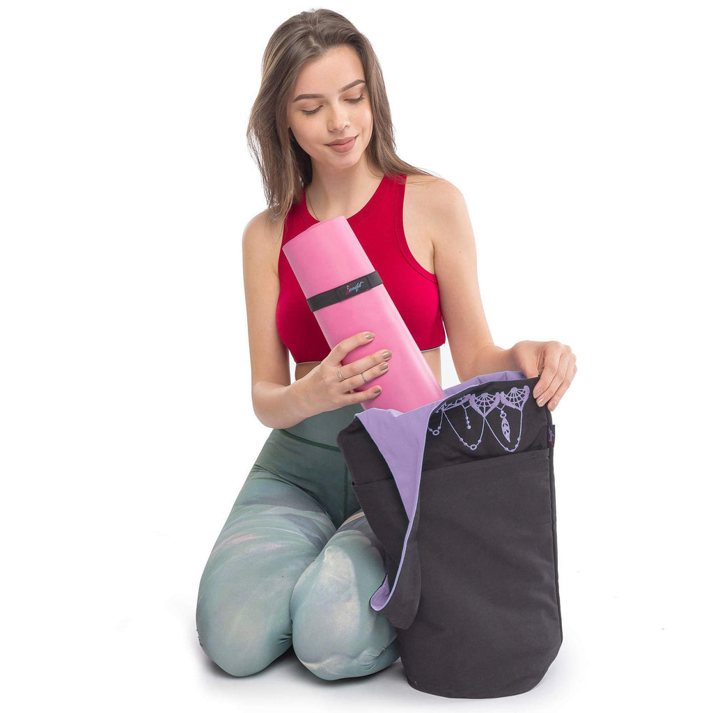 Zenifit Yoga Mat Bag - Long Tote With Pockets - Holds More Yoga Accessories. Cute Yoga Mat Holder With Bonus Yoga Mat Strap Elas