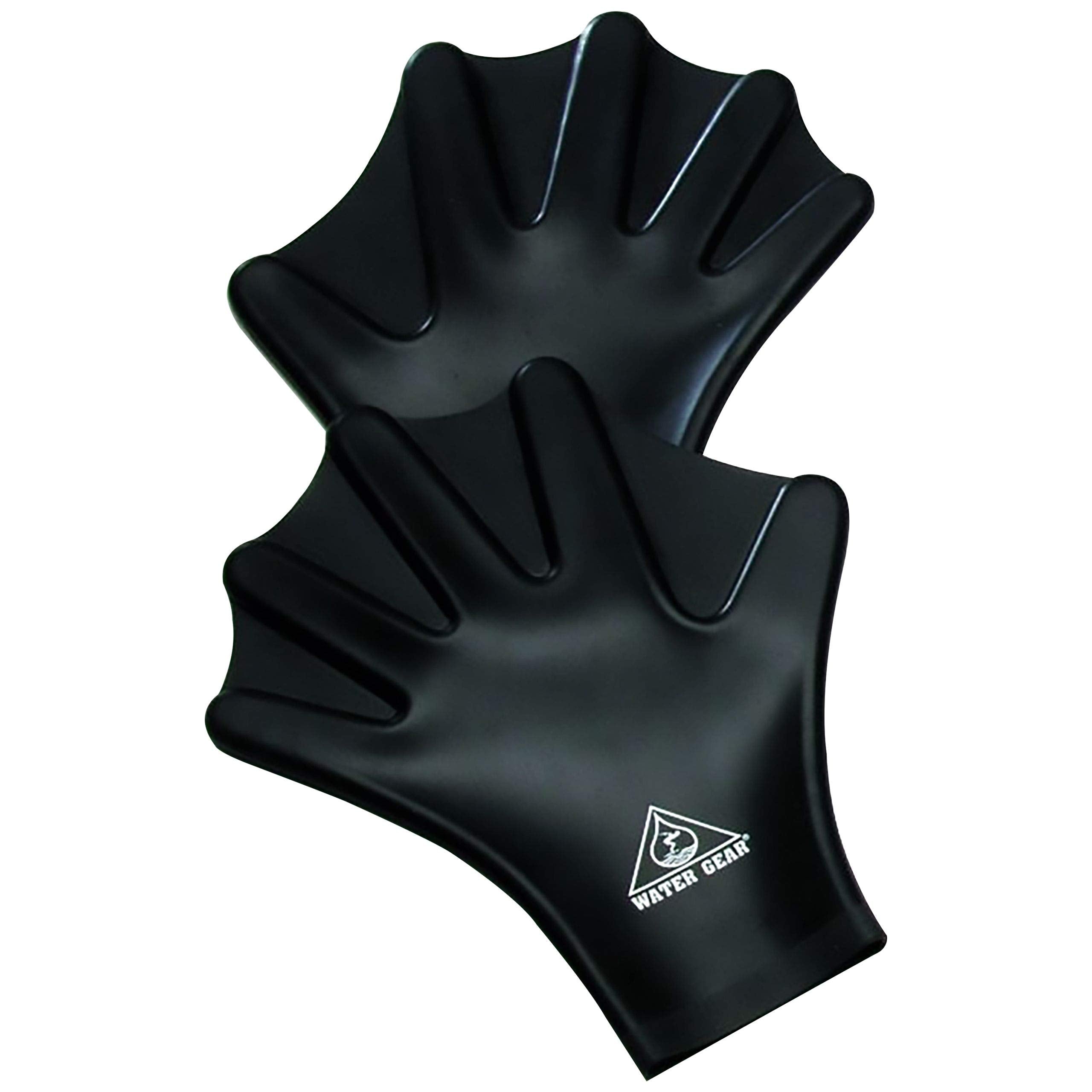Water Gear Silicone Force Gloves - Aqua Fitness Gloves - Great For Workouts And Diving - Designed With Enhanced Grip (Black, Lar