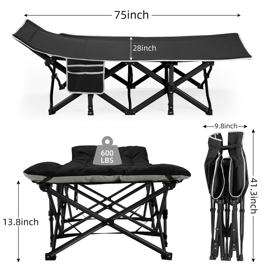 Fragess Portable Camping Cot, Sleeping Cots For Adults, 28 Extra Wide Heavy Duty Folding Cot Max Load 600Lbs With Thick Mattress