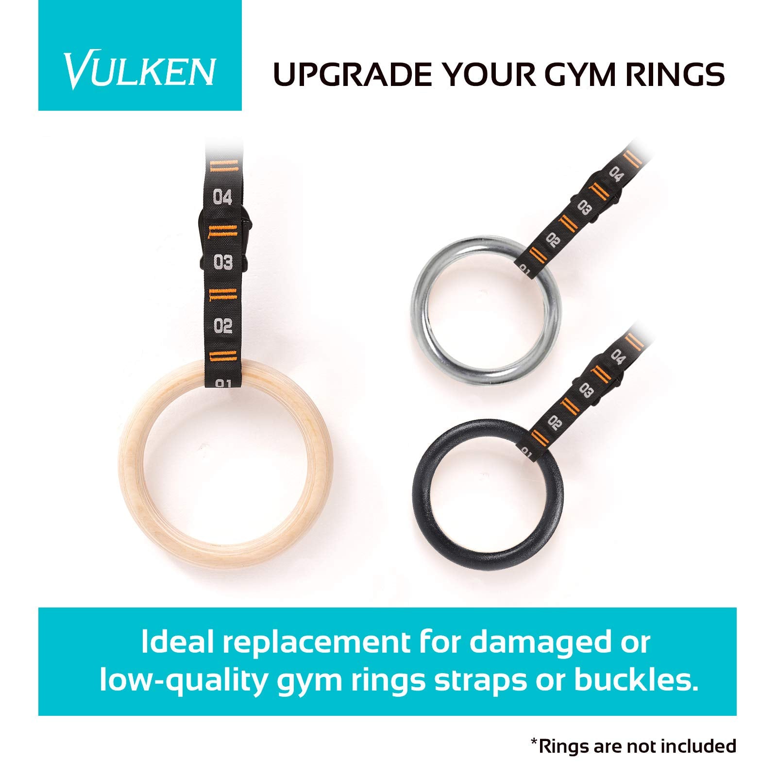 Vulken Adjustable Numbered Straps For Gymnastic Rings Carabiners Quick Hook System Easy To Set Up One Pair Strap Only