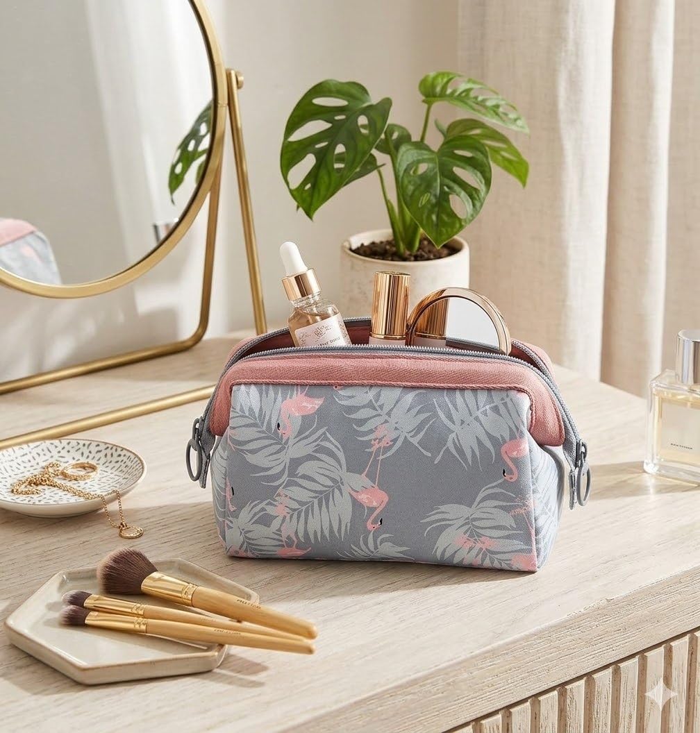 Cosmetic Toiletry Makeup Pouch With Portable Travel Multipurpose WaterResistant Zipper Makeup Brush Bags  Flamingo Jspf22
