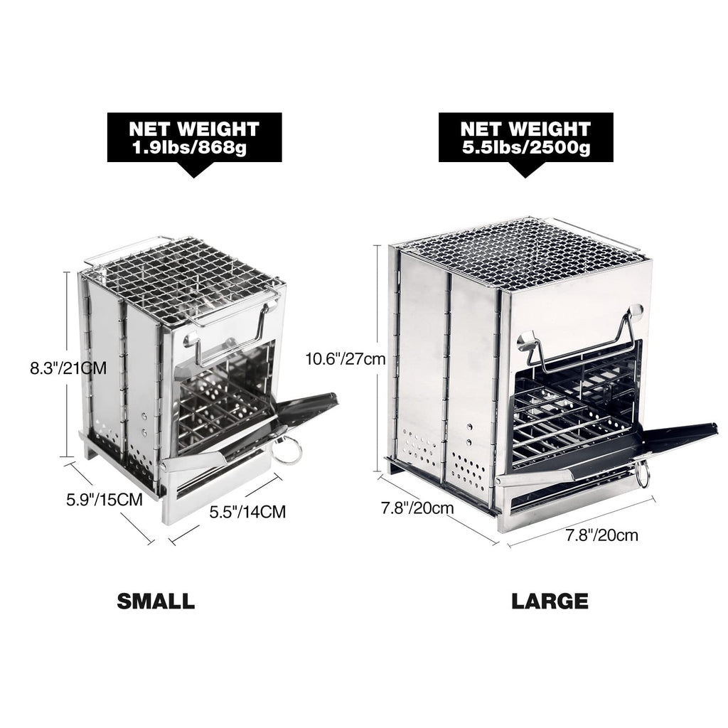 Redcamp Wood Burning Folding Camp Stove Stainless Steel Grid, Portable Collapsible Backpacking Stove Survival Rocket Stove For H