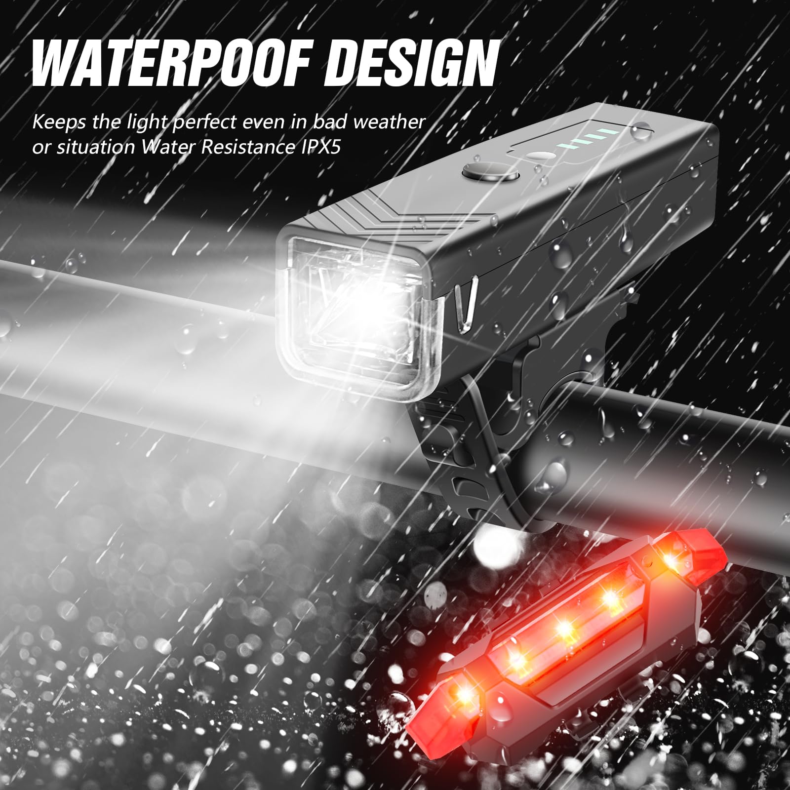 Wgge Ultra Bright Usb Rechargeable Bike Light Set,Powerful Bicycle Front Headlight And Back Taillight,Easy To Install For Night