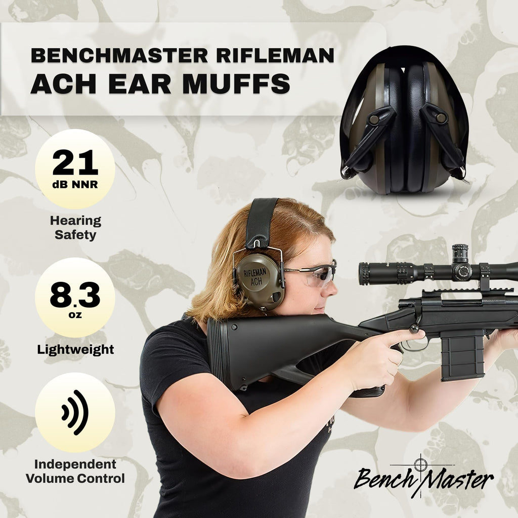 Benchmaster Rifleman Ach Headphones, Shooting Ear Protection, 21 Db, Situational Awareness, Noise Canceling Headphone, Hunting A