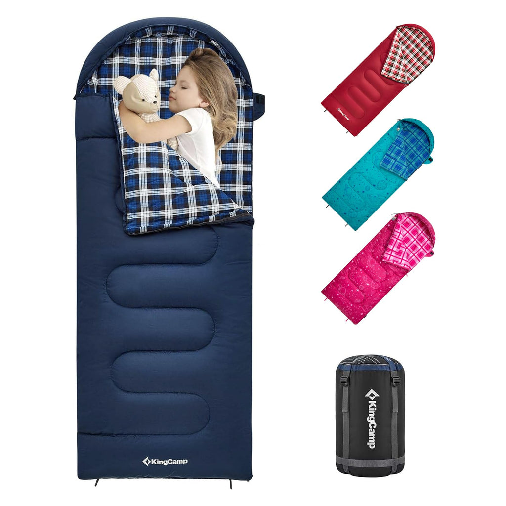 Kingcamp 45F Kids Sleeping Bag, Lightweight Waterproof & Compact Flannel Sleeping Bags Cold Weather & Warm Youth Essentials Gear